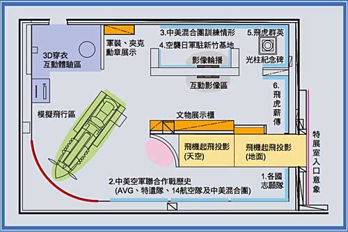 圖片:飛虎薪傳-中美混合團成立70週年紀念特展陳展室平面圖